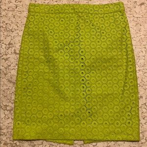 J. Crew Lime Eyelet pencil skirt size 0